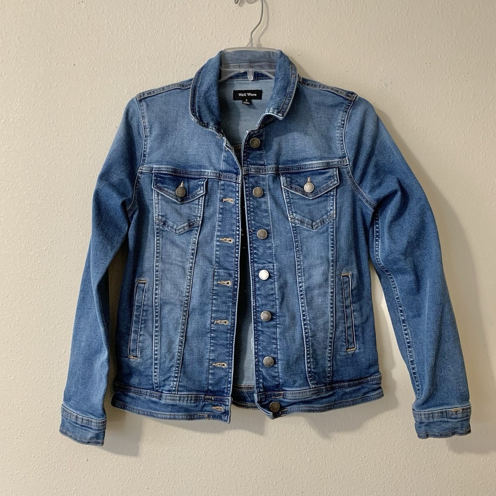 Well Worn Women's Medium Wash Blue Denim Button Up Jacket Cowgirl Western Small